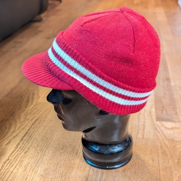 Accessories - 🎉 Vintage Red Knit Beanie Hat with Retro Stripe Vibes 🎉